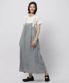 美品2024wネストローブnest Robe＊ブラックリネンワイドサロペット