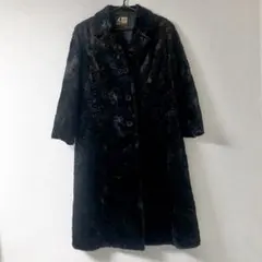 ブラック ファーコート 13号 昭和レトロ 平成レトロ 古着 黒 ロングコートのサムネイル