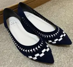 ルタロン　ポインテッドサシメッシュパンプス　スウェードコンビネイビー23cm