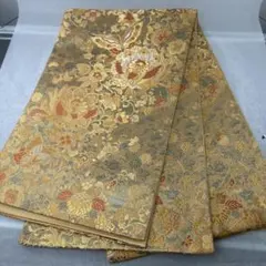 【古代彫金紋 本金箔二重】華やかな金色の花柄 六通柄袋帯1227