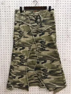 アーバン ミリタリー Y2K古着 迷彩柄 つぎはぎ アシンメトリーロングスカート