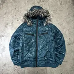 00s Y2K 光沢 短丈 ファー付 ジャケット お兄系 平成 Blue