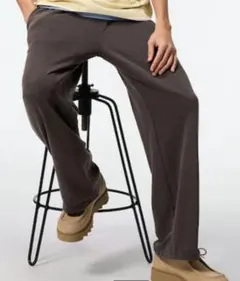 新品　GU ウォッシュドスウェットワイドパンツ ダークブラウン　L