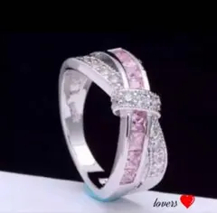 送料無料22号クロムシルバーピンクアメジストスーパーCZダイヤモンドリング指輪