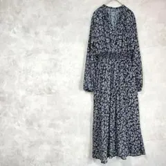 GU　ロングワンピース　花柄　白黒　シャツワンピ　長袖　総柄　体型カバー　春夏