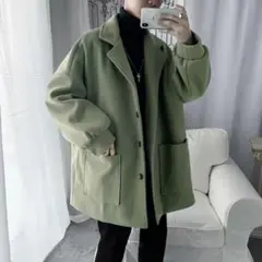ビッグシルエット チェスターコート ロングコート グリーン　Lサイズ
