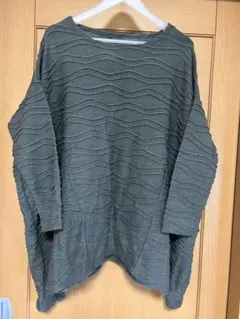 グレー 波模様 長袖ニット サイズF
