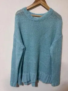 シンゾーン　水色 透かし編み ニットセーター 長袖
