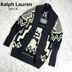 ラルフローレン✨ショールカラーカーディガン　カシミヤ　シルク　ネイティブ柄　L