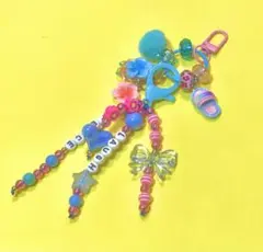 じゃらじゃらキーホルダー★平成ギャル風ストラップ(ブルー)