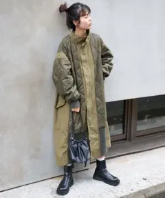 《極美品》etsinta エシンタ ミリタリー キルティング ロング コート