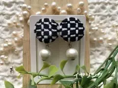 イヤリング　ハンドメイド　こぎん刺し　コットンパール　オケージョン　北欧