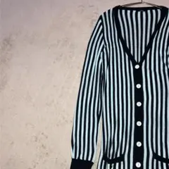 SLY スライ Vネック ストライプ タイトフィットカーディガン 2 黒他 羽織