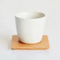 ホワイト 陶器製マグカップ 木製トレイ付き