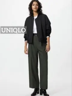 k0523 UNIQLO タックワイドパンツ ダークグリーン