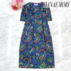 美品　ハナエモリ　半袖ワンピース　ペイズリー柄　金ボタン　レトロ　ヴィンテージ