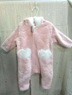 【美品】うさぎ　冬用　カバーオール　ハート　うさぎ耳