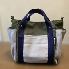 オリーブグリーン・ホワイト トートバッグ　ハンドメイド