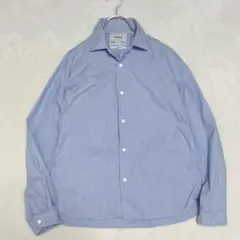 YAECA｜舒適襯衫 條紋 側口袋 按扣 藍色