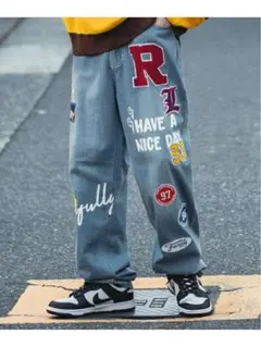 パッチワークデザインデニムパンツ