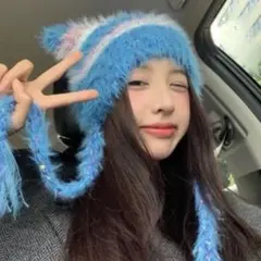 猫耳ニット帽　水色