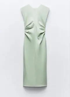 【美品】完売品 Sサイズ ZARA ドレープウエスト ミディワンピース グリーン