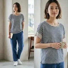 マーガレットハウエル レディース　麻　リネン　ボーダー　Tシャツ Mサイズのサムネイル