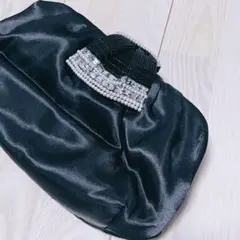 Lapuis 黒 サテン パーティー ビーズ クラッチバッグ ショルダーバッグ