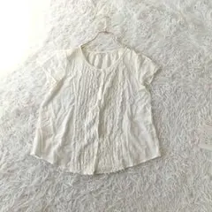 chambre de charme ピコフリルフレンチスリーブブラウスホワイ Fのサムネイル