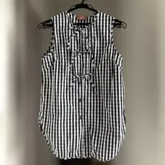 AMICA ギンガムチェック 撥水 ノースリーブブラウス リボン アミカ 