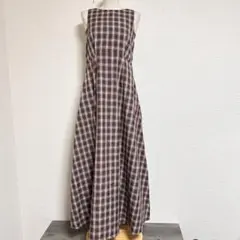 美品 SNIDEL バックオープンフレアワンピース ブラウンチェック サイズ1