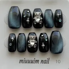ネイルチップ 黒 青 マグネット 韓国 ワンホン 銀河風 y2k 推し活ネイル
