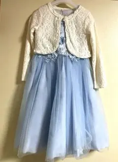 水色 ノースリーブドレス 140cm、白カーディガン130cm