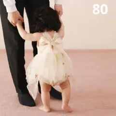 ベビードレス 刺繍 チュール アイボリー 80 バースデードレス