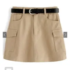 新品未使用　ベージュ コットン ミニスカート ベルト付き