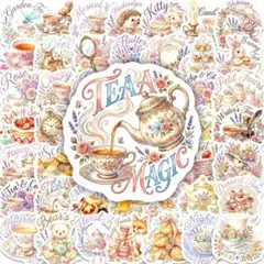 【V74】シール 50枚 ステッカー スイーツ 花 カフェ 喫茶 コラージュ素材