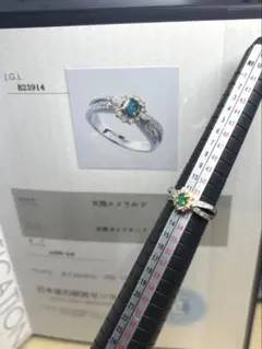 鑑別書付 Pt900/K18 天然エメラルド ダイヤ リング 12号 5.7g