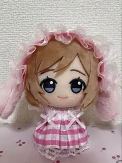 ぬい服 ピンク×白 ワンピース ③ ヘッドドレス付き