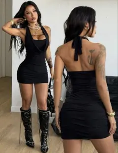 ブラックノースリーブミニワンピース JP-XL（M）