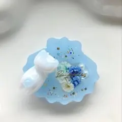 No.2714ハンドメイド レジンヘアゴム ドライフラワー 猫ちゃん シェル