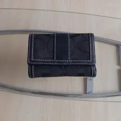 COACH コーチ　2つ折り財布 　黒 ジャガード×レザー