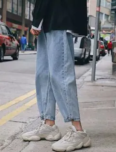 大人気 新品 ワイド デニム ジーンズ ジーパン ビッグシルエット ライトブルー