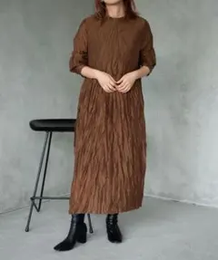 新品　AUNT MARIE'S ロングワンピース　シャーリング　ワッシャー加工