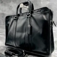 【本物】コーチ 2way ビジネスバッグ 本革レザー ブラック A4 ショルダー