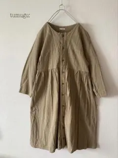 tumugu: コットンリネンチュニック ワンピース 七分袖