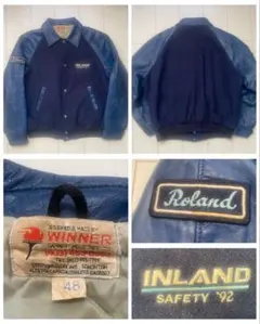 70s カナダ製 winner 袖革 レザー スタジャン ネイビー 紺 XL