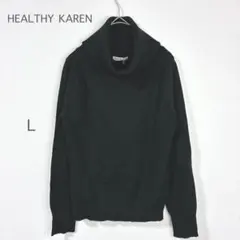 タグ付き【ヘルシーカレン】ニット L 黒 ハイネック 長袖 リブ スタイルアップのサムネイル