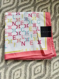 《 CELINE セリーヌ 》 ピンク　ハンカチ スカーフ 綿100%