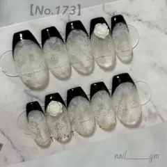 レースネイル 白レース フレンチネイル 黒フレンチ 薔薇 オーダーネイルチップ