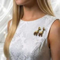 セット品 キリン ブローチ ピンバッジ ゴールド ラインストーン アニマル 襟章